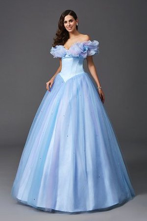 Robe de quinceanera naturel longue d'epaule ecrite manche nulle avec perle - Photo 5