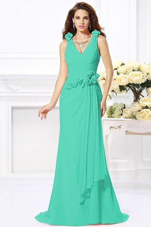 Robe demoiselle d'honneur naturel longue avec fleurs manche nulle de col en v - Photo 15