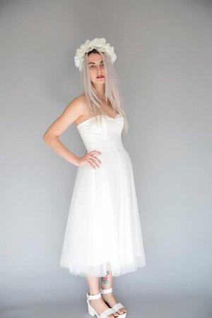 A-Line plissiertes natürliche Taile wadenlanges Brautkleid aus Tüll - Bild 4