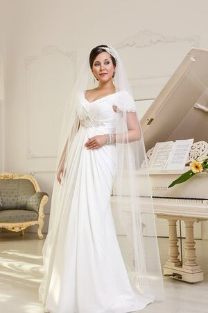Robe de mariée romantique de traîne courte v encolure avec perle de tour de ceinture en haute - Photo 1