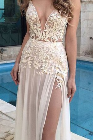 Robe de soirée naturel longue decoration en fleur longueur au ras du sol v encolure - Photo 1
