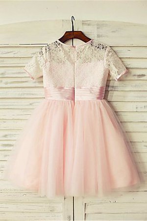 Robe de cortège enfant naturel avec manche courte en tulle avec fleurs jusqu'au sol - Photo 3