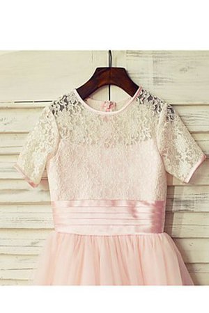 Robe de cortège enfant naturel avec manche courte en tulle avec fleurs jusqu'au sol - Photo 4