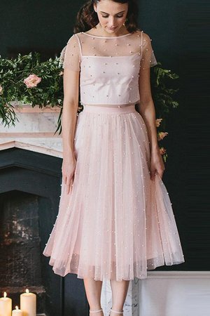 Robe de cocktail frappant ligne a en tulle avec manche courte 2 pice - Photo 1