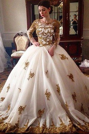 Robe de mariée vintage naturel avec manche longue col u profond de mode de bal - Photo 1