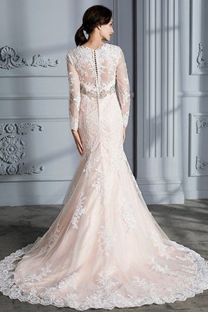 Sweep train Perlenbesetztes Organza Normale Taille Brautkleid mit V-Ausschnitt - Bild 7