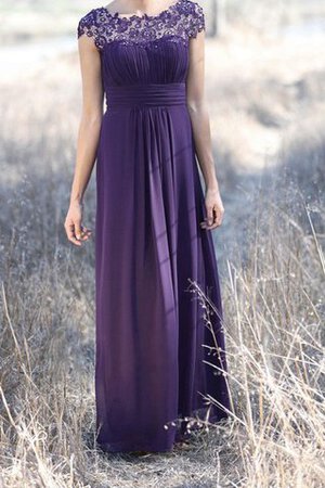 Gerüschtes kurze Ärmeln einfaches bodenlanges romantisches Brautjungfernkleid aus Chiffon - Bild 3