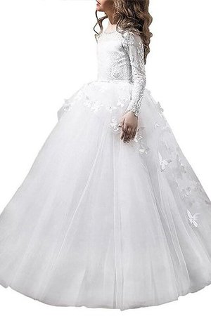 Abito da Cerimonia Bambini in Tulle Ball Gown con Fiore Tondo con Maniche Lunghe - Foto 1
