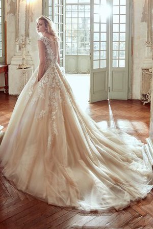 Abito da Sposa con Piega con Fiore Ball Gown V-Scollo Coda A Strascico Cattedrale A-Line - Foto 2