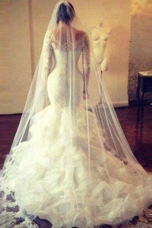 Abito da Sposa in Pizzo Naturale Coda A Strascico Corto a Riva con Maniche Lunghe - Foto 3