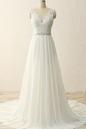 Strand V-Ausschnitt plissiertes A-Line Brautkleid mit Bordüre aus Chiffon - Bild 1