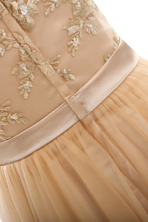 Normale Taille Spitze Prinzessin V-Ausschnitt bodenlanges Brautmutterkleid aus Kunstseide - Bild 6