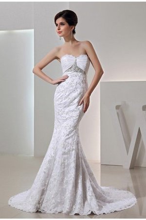 Robe de mariée longue avec perle en taffetas de col en cœur avec zip - Photo 1