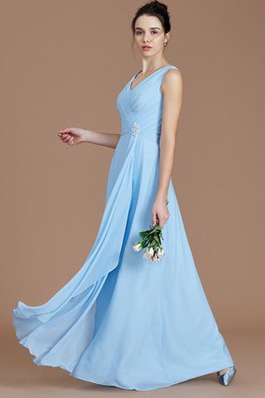 Gerüschtes V-Ausschnitt Bodenlanges Brautjungfernkleid aus Chiffon ohne Ärmeln - Bild 4