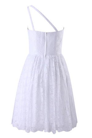 Abito da Sposa All Aperto Senza Maniche A-Line mini monospalla moda Cerniera - Foto 5