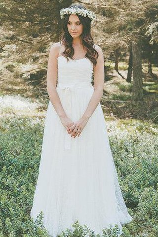 Ärmellos Sweep Zug Spitze Herz-Ausschnitt Brautkleid mit Bordüre mit Schleife - Bild 2