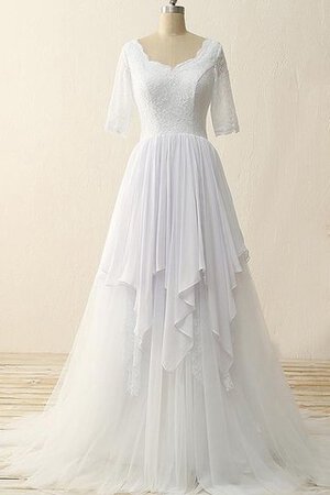 Abito da Sposa in Chiffon Cerniera in Raso con Mezze Maniche in pizzo Spazzola Treno - Foto 1