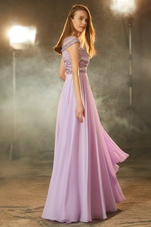 Robe de soirée longue avec chiffon col u profond avec perle avec manche courte - Photo 4