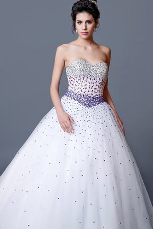 Perlenbesetztes geschichtes Tüll Duchesse-Linie Herz-Ausschnitt bodenlanges Jugendweihekleid - Bild 5