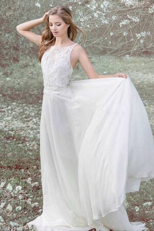 Robe de mariée classique avec sans manches col en bateau de traîne courte avec chiffon - Photo 1