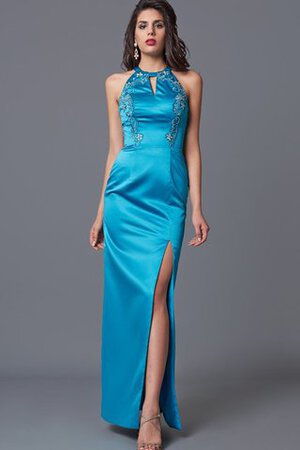 Hoher Kragen enganliegendes Satin bodenlanges Abendkleid mit Blume - Bild 1