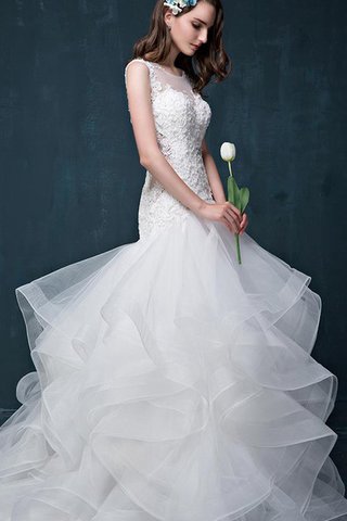 Spitze Perlenbesetztes Tüll Brautkleid mit Bordüre mit Blume - Bild 2