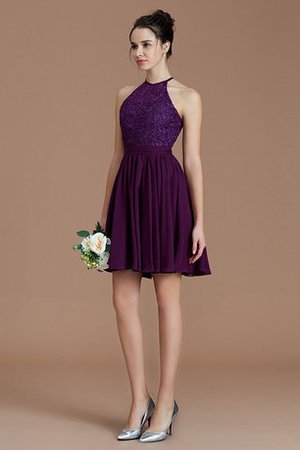 Chiffon Nackenband Natürliche Taile Kurzes Brautjungfernkleid mit Bordüre - Bild 4