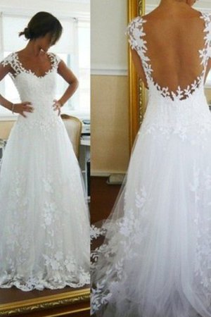 Vestido de Novia de Corte-A en Tul de Escote en V de Sin mangas de Cola Barriba - Foto 1