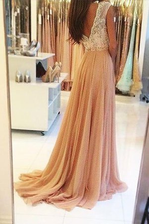 Robe de bal naturel jusqu'au sol manche nulle avec perle en chiffon - Photo 2