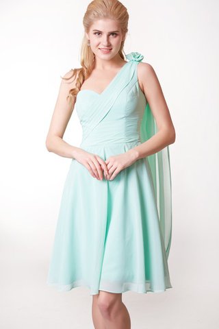 Vestido de Dama de Honor de Un sólo hombro de Flores de Plisado de Hasta la Rodilla - Foto 2