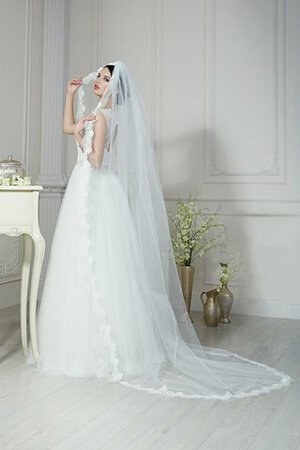 Robe de mariée elégant plissage modeste trou de serrure de col bateau - Photo 2
