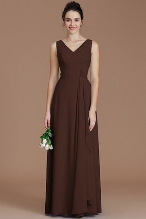 Gerüschtes V-Ausschnitt Bodenlanges Brautjungfernkleid aus Chiffon ohne Ärmeln - Bild 12