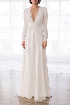Abito da sposa cerniera onorevole v-scollo con maniche lunghe in chiffon a-line - Foto 1