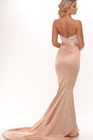 Herz-Ausschnitt Perlenbesetztes Ärmellos Satin bodenlanges Abendkleid mit offenen Rücken - Bild 2