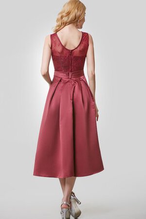 Satin Vintage konservatives schlichtes wadenlanges Brautjungfernkleid mit Gürtel - Bild 3