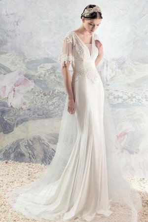 Tüll Chiffon halbe Ärmeln extravagantes Brautkleid mit Applikation mit Bordüre - Bild 1