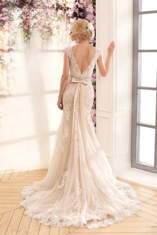 Abito da Sposa largo con Applique con Fusciacca Elegante Cappellino con Nastro - Foto 2