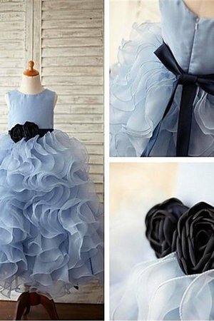 Ärmellos Reißverschluss Empire Taille Blumenmädchenkleid mit Blume mit Rüschen - Bild 5