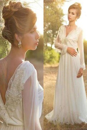 Robe de mariée classique naturel luxueux avec décoration dentelle a-ligne - Photo 1