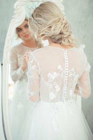 A-Line klassisches langärmeliges Tüll Brautkleid mit Knöpfen mit Schichtungen - Bild 2