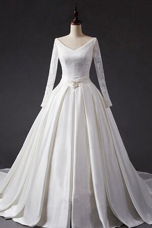 Duchesse-Linie klassisches Kapelle Schleppe extravagantes Brautkleid mit kreuz aus Tüll - Bild 1