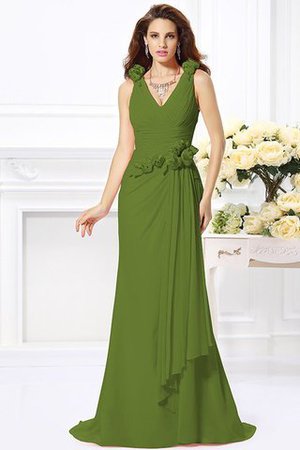 Robe demoiselle d'honneur naturel longue avec fleurs manche nulle de col en v - Photo 13