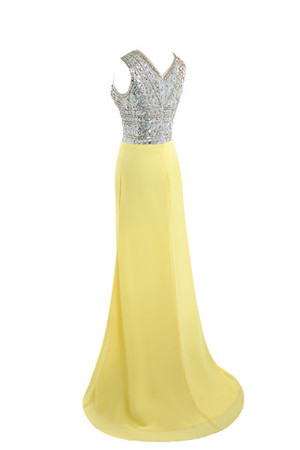 Vestido de Noche de Corte Recto en Gasa de Cristal de de Colores con Alto cubierto - Foto 7