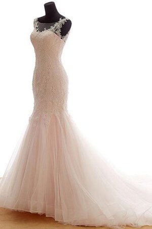 Robe de mariée pailleté romantique avec fronce de col bateau manche nulle - Photo 3