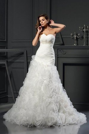 Robe de mariée avec perle de princesse avec zip col en forme de cœur en organza - Photo 1