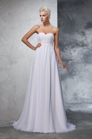 Robe de mariée longue fermeutre eclair avec chiffon de traîne courte avec perle - Photo 1