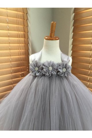 Robe de cortège enfant plissé avec sans manches avec fleurs en tulle avec nœud - Photo 2