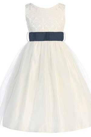 Robe de cortège enfant courte de tour de ceinture empire a-ligne de col bateau en organza - Photo 1