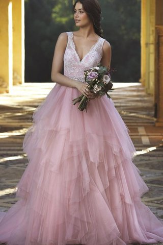 Vestido de Novia en Tul de Hasta el suelo de Natural de Encaje Adorno de Escote en V - Foto 2