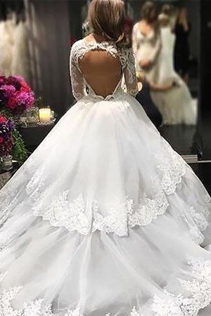 Elegante Vestido de Novia de Corte Evasé de Manga larga de Natural de Cola Corte - Foto 2